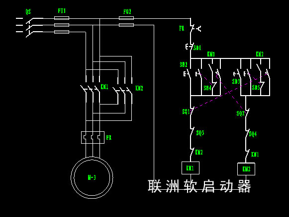 三相電機帶點動的正反轉電路 三相電機帶點動的正反轉電路