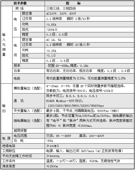 XJ9100A/XJ9100B/XJ9100C/XJ9100D多功能網(wǎng)絡(luò)儀表技術(shù)參數(shù)