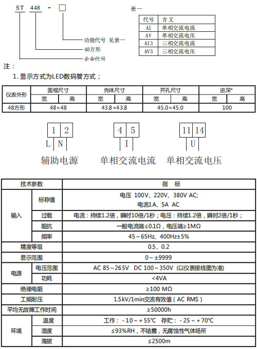 ST448-AI ST448-AI3 ST448-AV3單相數(shù)顯表選型采購(gòu)