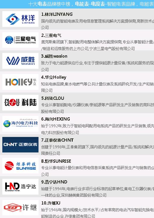 十大電表品牌榜 十大電表品牌榜